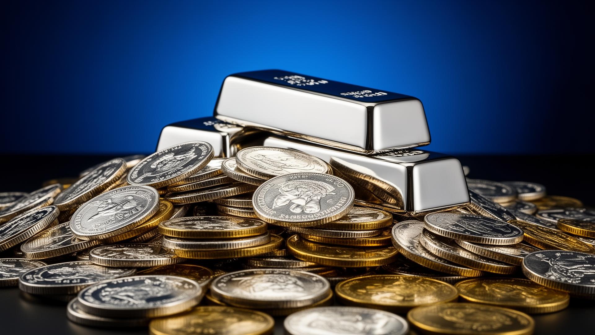 Silver bullion coins stacked on a dark surface